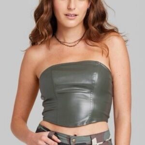 Wild Fable Olive Green Strapless Faux Leather Tube Top size Medium